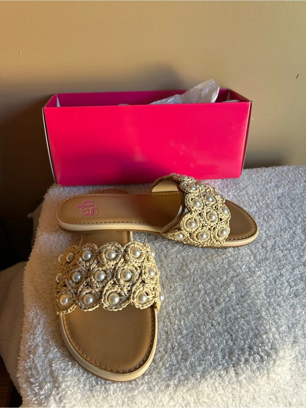 GB Girls Pearl Crochet Slide Sandals - Cream